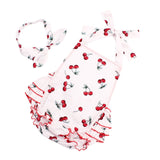 2019 Cotton Baby Girl Rompers Headband Set Sleeveless Toddler Ruffled Cherry pattern Romper Photography Props Clothes YC053