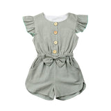 1-6Years Toddler Kids Baby Girl Button Sleeveless Ruffle Playsuit Jumpsuit Outfits Clothes