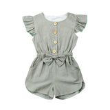 1-6Years Toddler Kids Baby Girl Button Sleeveless Ruffle Playsuit Jumpsuit Outfits Clothes