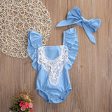 Cute Newborn Baby Girl Lace Splice Romper Clothes Infant Bebes Lace Jumpsuit Sunsuit + Headband 2PCS Outfit Clothing Set