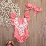 Cute Newborn Baby Girl Lace Splice Romper Clothes Infant Bebes Lace Jumpsuit Sunsuit + Headband 2PCS Outfit Clothing Set