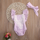 Cute Newborn Baby Girl Lace Splice Romper Clothes Infant Bebes Lace Jumpsuit Sunsuit + Headband 2PCS Outfit Clothing Set