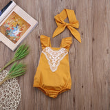 Cute Newborn Baby Girl Lace Splice Romper Clothes Infant Bebes Lace Jumpsuit Sunsuit + Headband 2PCS Outfit Clothing Set